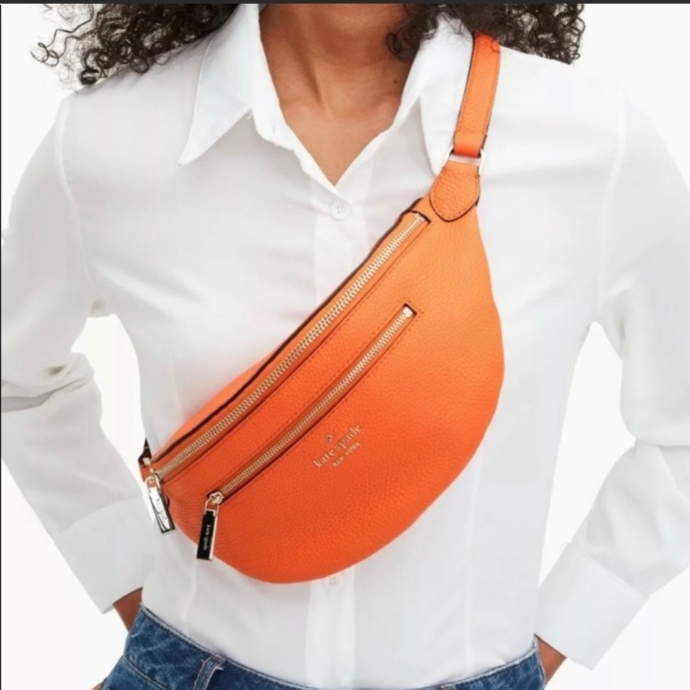 Kate Spade Leila pebbled leather Coral orange Belt Bag Fanny pack NWT